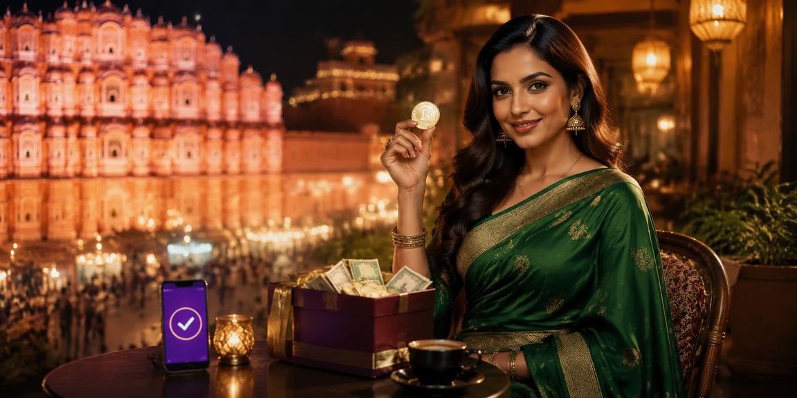 Young woman in saree using mobile to deposit for online slots in Jaipur